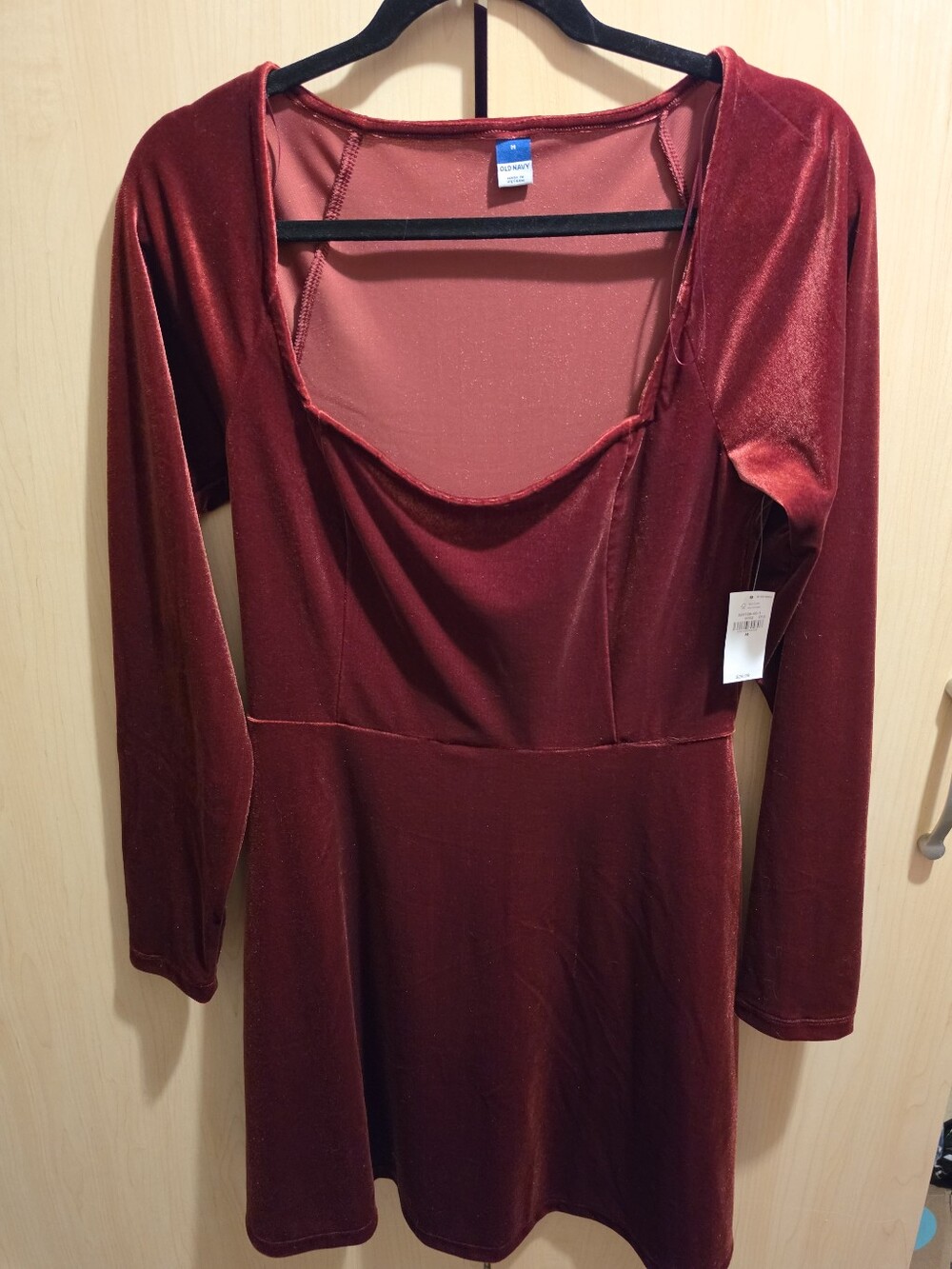Old Navy Velvet Long-Sleeve Scoop Neck Dress - Deep Red